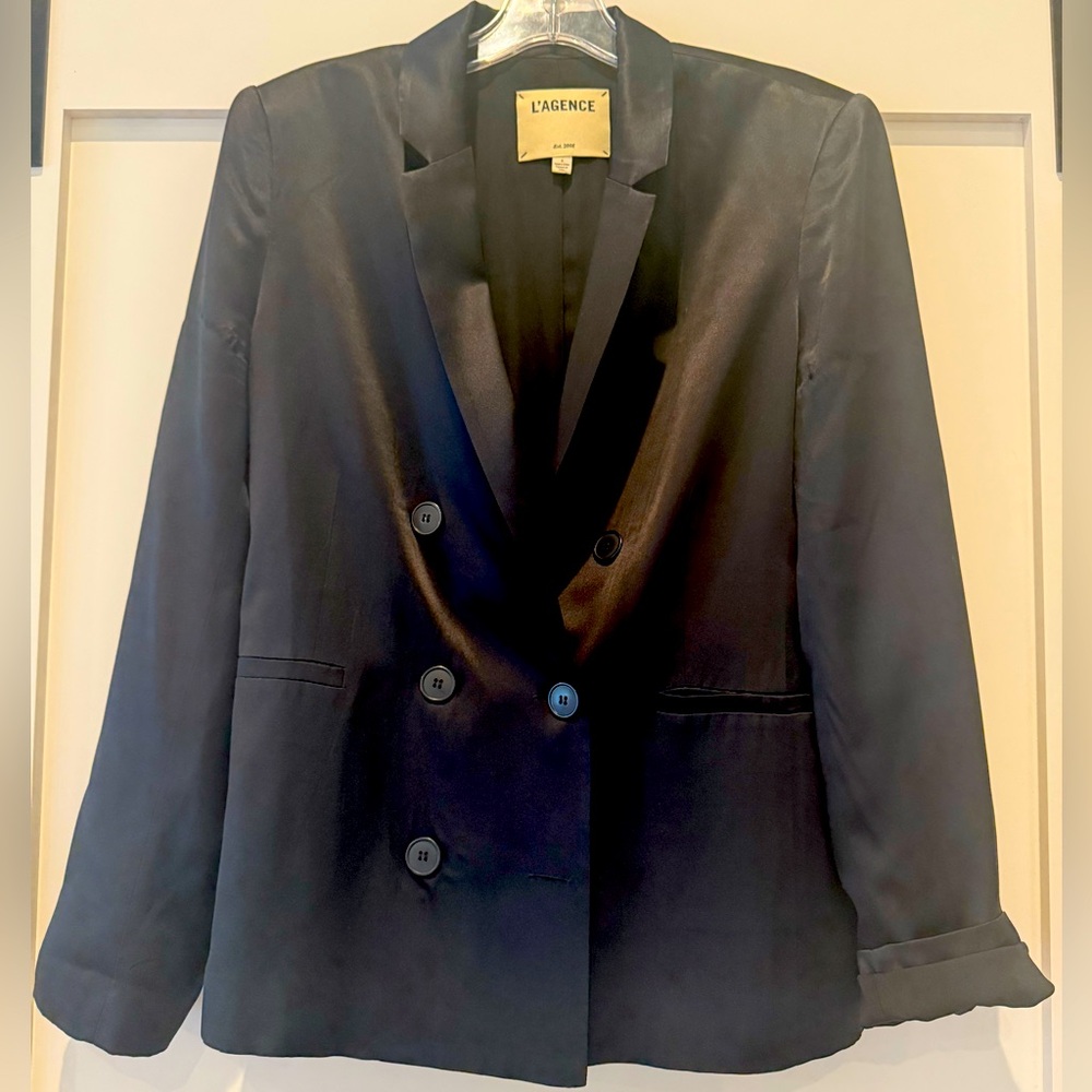 L’AGENCE Silk Double Breasted Blazer, size 6